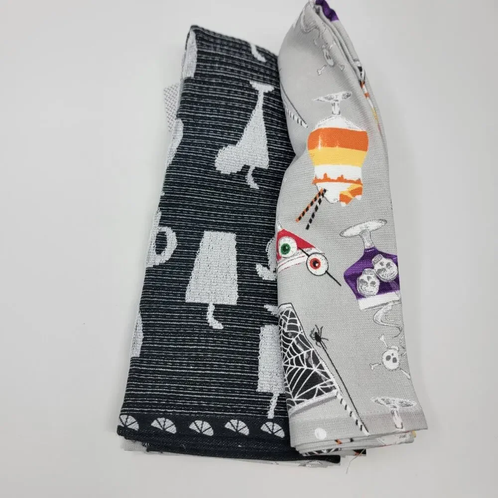 Cupcakes & Cashmere Kitchen Towels Spooky Cocktail Print Set of 3 with Jigger